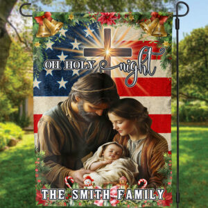 Personalized Nativity Holy Family American Flag - Christmas Yard Decoration
