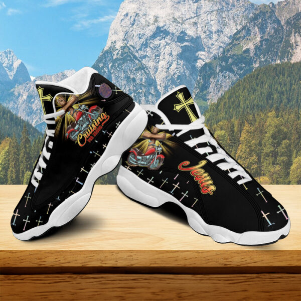 Cruising Jesus Blessed Biker Basketball Shoes, Motorcycle Cross Christian Running Shoes, Religious Footwear Biker Gift