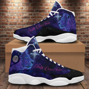 Jesus Lion Cross Basketball Shoes, Let Us Love One Another For Love Comes From God Running Shoes, Faith Religious Gift