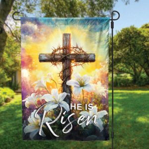Risen Jesus Garden Flag & Christian Cross Easter Yard Decor Gift