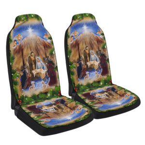 Jesus Christmas Nativity Scene Car Seat Cover - Christian Car Decor Gift