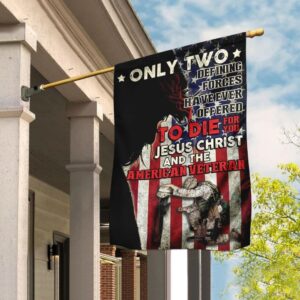 Jesus Christ and American Veteran House Flags - Christian Scripture Garden Banner