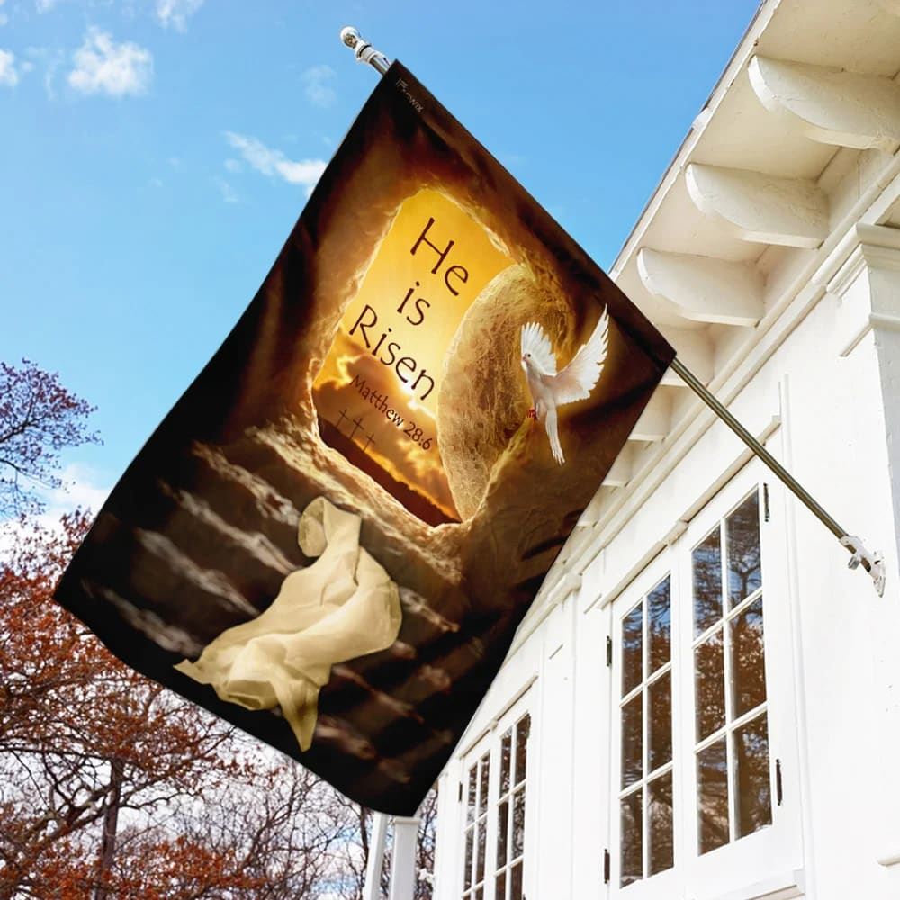 He Is Risen Jesus Outdoor Christian House Flag – Scripture Garden Banner He Is Risen Jesus Outdoor Christian House Flag – Scripture Garden Banner