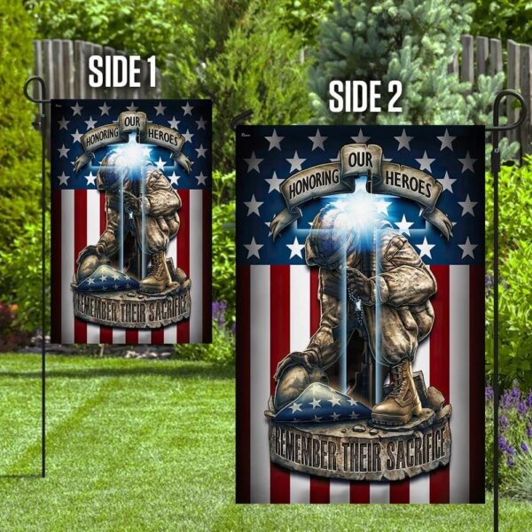 Honoring Our Heroes Jesus Cross Flag – Outdoor Christian House Flag & Garden Banner