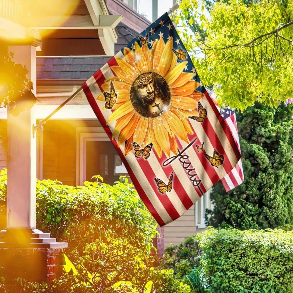 Sunflowers And Jesus Faith American House Flag – Outdoor Religious Christian Scripture Garden Banner Sunflowers And Jesus Faith American House Flag – Outdoor Religious Christian Scripture Garden Banner