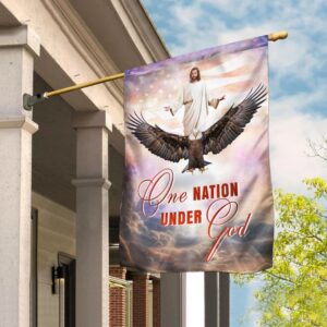 Christian American House Flag: One Nation Under God Jesus - Outdoor Religious Scripture Garden Banner