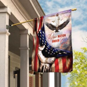 Christian American House Flags: One Nation Under God Jesus Scripture & Garden Banner
