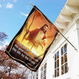 Jesus The Good Shepherd House Flag - Christian Scripture Garden Banner