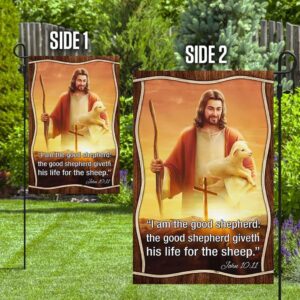 Jesus The Good Shepherd House Flag - Christian Scripture Garden Banner 1
