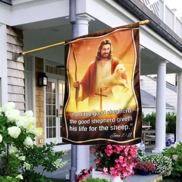 Jesus The Good Shepherd House Flag – Christian Scripture Garden Banner
