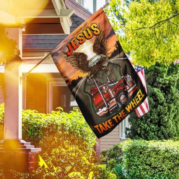Jesus Take The Wheel Truck Driver House Flag Christian Scripture Garden Banner
