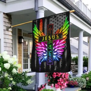 Jesus Is My Savior LGBT Wing House Flag - Christian Scripture Garden Banner