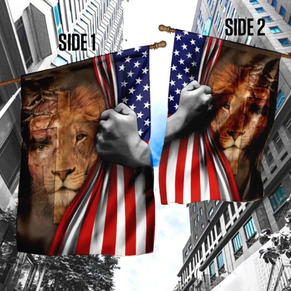 Jesus Is Risen Lion American US House Flag – Christian Scripture Garden Banner