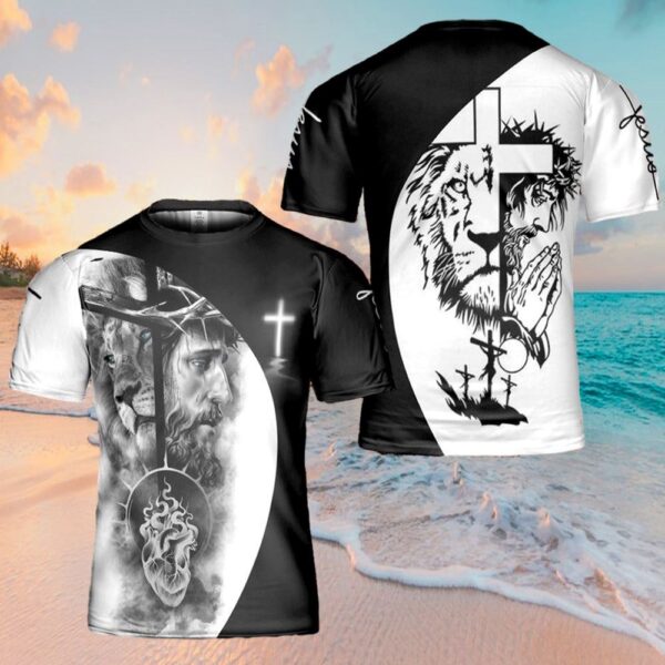 Christian Gift: Jesus Cross Lion All Over Print 3D T-Shirt – Unique Jesus Shirt
