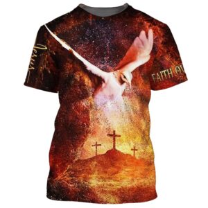 Faith Over Fear White Dove Cross 3D T-Shirt - Gift for Christian Jesus Shirt
