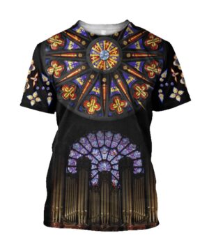 Christian All Over Print 3D T-Shirt: Cathedrals Stained Glass Windows Perfect Gift for Jesus Followers