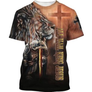 Knight Templar Warrior Lion All Over Print 3D T-Shirt - Gift For Christian Jesus Shirt