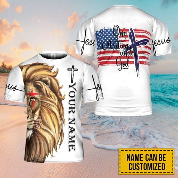 Custom Lion Jesus One Nation Under God 3D T-Shirt for Men and Women – Christian Faith Shirt