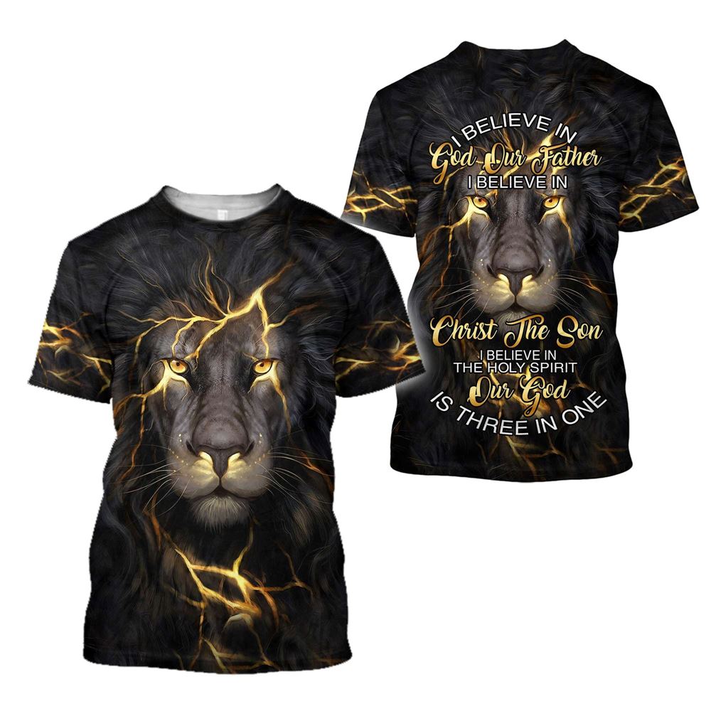Lion Thunder All Over Print 3D Christian T-Shirt for Men and Women Faith Shirt Lion Thunder All Over Print 3D Christian T-Shirt for Men and Women Faith Shirt