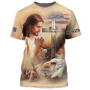 Christian Lion Pray With Jesus Cross 3D Shirt for Men & Women - Faith Tee