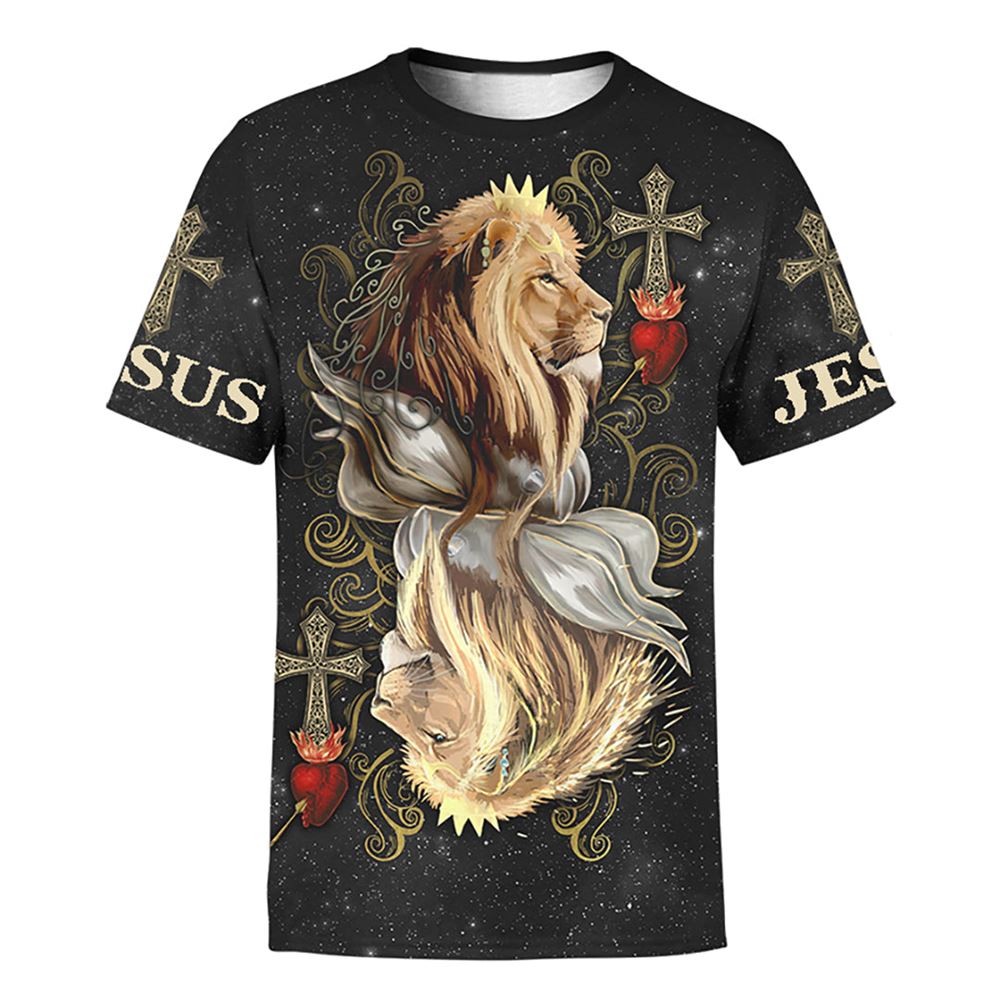 King Of Hearts Lion Jesus Unisex 3D T-Shirt Christian Faith Shirt for Men & Women King Of Hearts Lion Jesus Unisex 3D T-Shirt Christian Faith Shirt for Men & Women