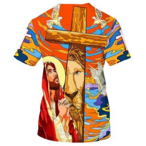 Jesus Praying Lion Of Judah Cross Faith All Over Print 3D T-Shirt for Men and Women - Christian Faith Shirt 1