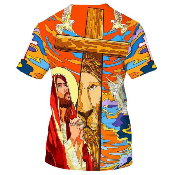 Jesus Praying Lion Of Judah Cross Faith All Over Print 3D T-Shirt for Men and Women – Christian Faith Shirt