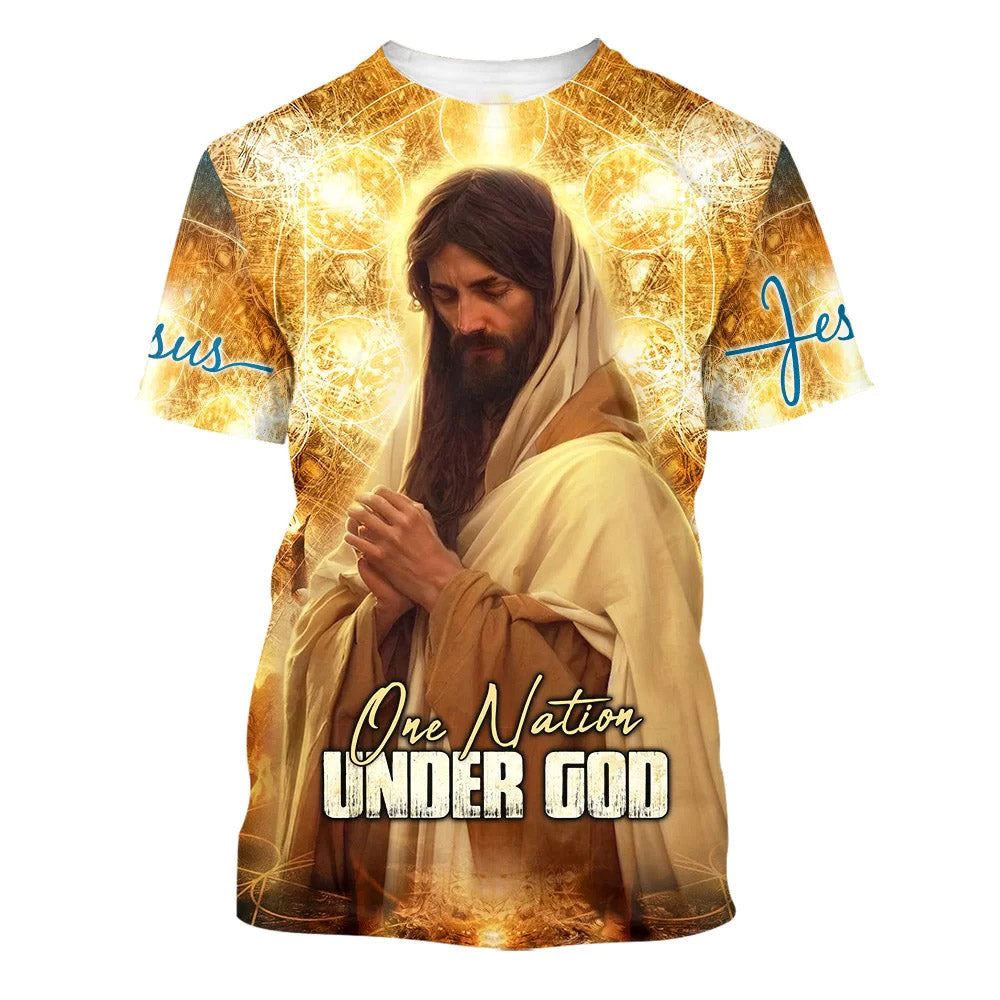 Jesus Praying One Nation Under God 3D T-Shirt for Men and Women Christian Faith Shirt Jesus Praying One Nation Under God 3D T-Shirt for Men and Women Christian Faith Shirt