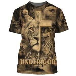 Jesus Prayer Lion One Nation Under God All Over Print 3D T Shirt - Christian Faith Tee for Men and Women