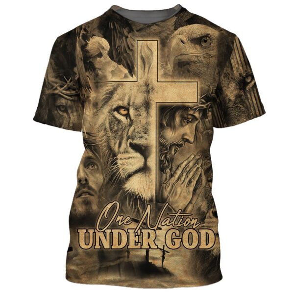 Jesus Prayer Lion One Nation Under God All Over Print 3D T Shirt – Christian Faith Tee for Men and Women