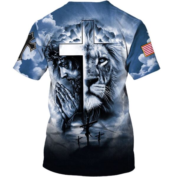 Jesus Prayer Lion of Judah Cross 3D T-Shirt Christian Faith Shirt for Men & Women