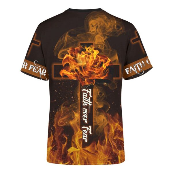 Jesus Lion Fire Faith Over Fear All Over Print 3D T Shirt for Men and Women – Christian Faith Shirt