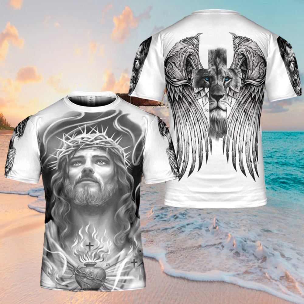 Jesus Lion Heart Wings All Over Print 3D T-Shirt for Men and Women Christian Faith Shirt Jesus Lion Heart Wings All Over Print 3D T-Shirt for Men and Women Christian Faith Shirt