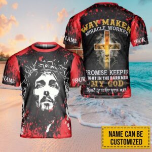Personalized Lion Jesus Cross Way Maker All Over Print 3D T-Shirt - Christian Faith Shirt for Men and Women