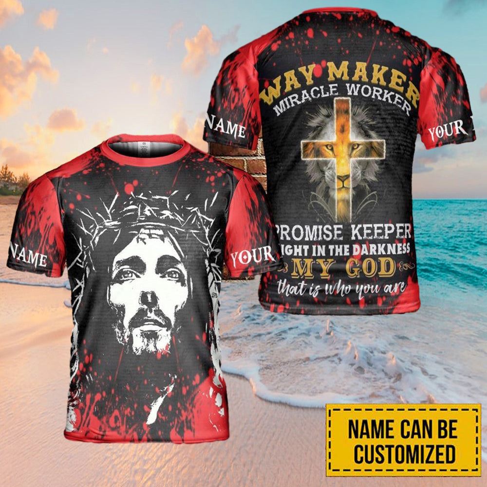 Personalized Lion Jesus Cross Way Maker All Over Print 3D T-Shirt – Christian Faith Shirt for Men and Women Personalized Lion Jesus Cross Way Maker All Over Print 3D T-Shirt – Christian Faith Shirt for Men and Women