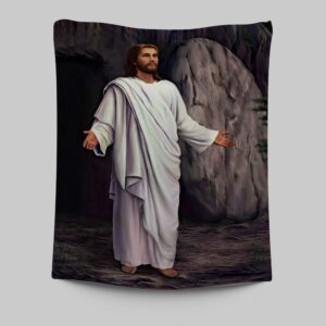White Jesus He Is Risen Tapestry - Christian Wall Art Decor