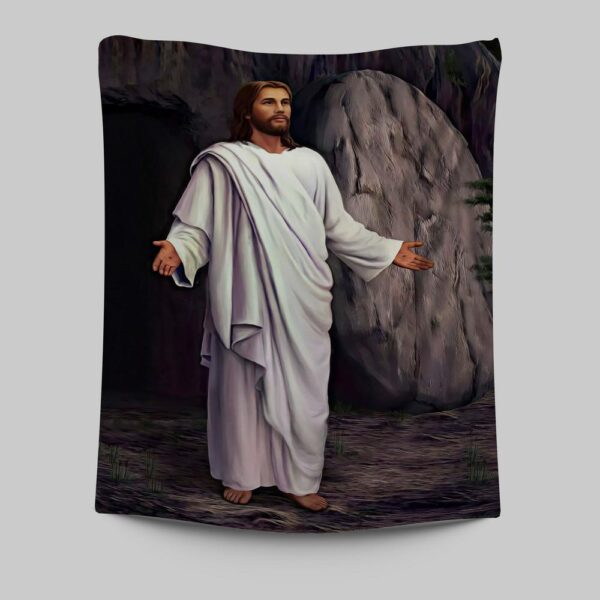 White Jesus He Is Risen Tapestry – Christian Wall Art Decor