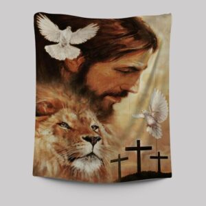 Watercolor Jesus Lion Dove Tapestry: Hand-painted Christian Wall Art