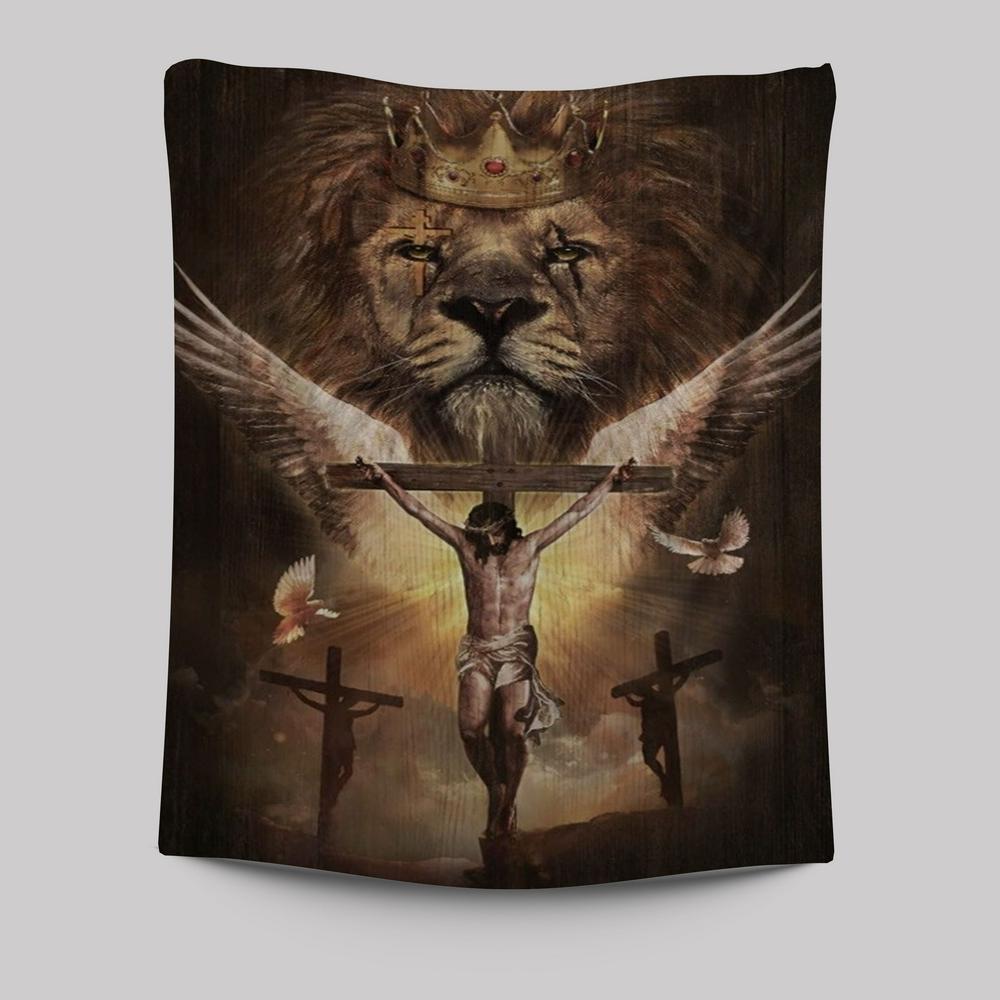 Watercolor Lion Jesus on Cross Tapestry – Spiritual Wall Art Decor Watercolor Lion Jesus on Cross Tapestry – Spiritual Wall Art Decor