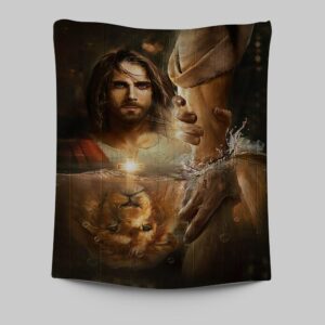 Hand of God Tapestry - Lion of Judah Jesus - Christian Wall Art for Religious Home Decor