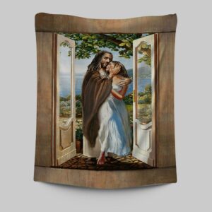 Beautiful Forest Walk With Jesus Tapestry: Inspirational Christian Wall Art Decor