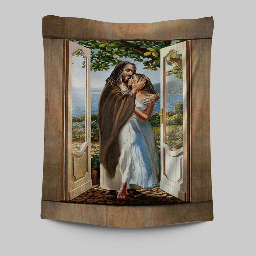 Beautiful Forest Walk With Jesus Tapestry: Inspirational Christian Wall Art Decor Beautiful Forest Walk With Jesus Tapestry: Inspirational Christian Wall Art Decor