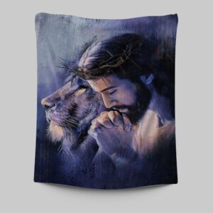 Lion of Judah Jesus Prayer Tapestry - Christian Wall Art for Religious Home Decor