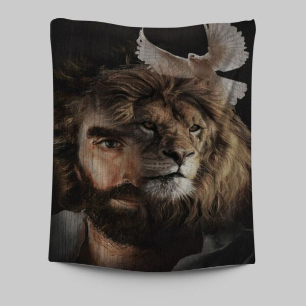 Lion Of Judah Jesus & Dove Tapestry Prints – Christian Wall Decor & Jesus Christ Art