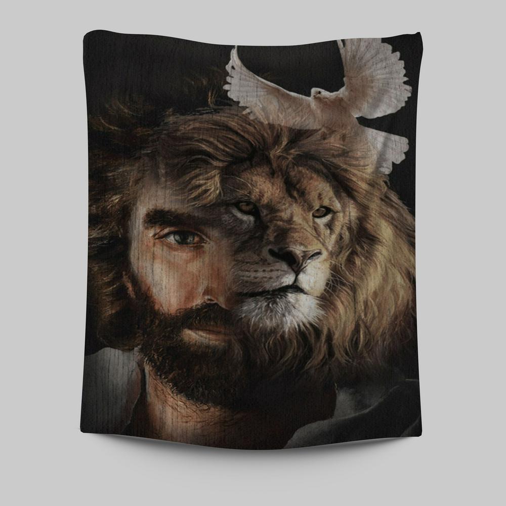 Lion Of Judah Jesus & Dove Tapestry Prints – Christian Wall Decor & Jesus Christ Art Lion Of Judah Jesus & Dove Tapestry Prints – Christian Wall Decor & Jesus Christ Art