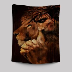 Lion of Judah Jesus Praying with God Tapestry - Spiritual Christian Art