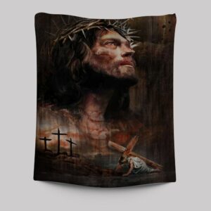 Jesus On The Cross Tapestry: Life Of Jesus with Crown of Thorn Design
