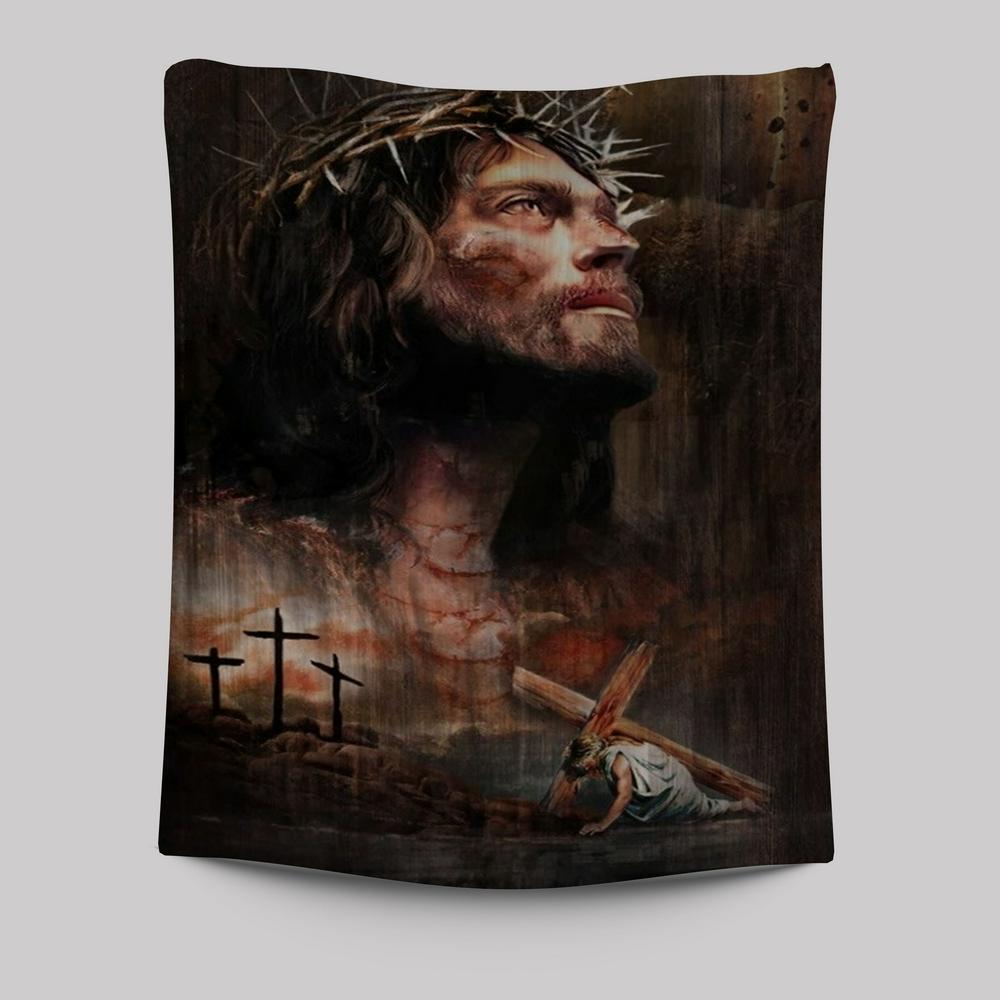 Jesus On The Cross Tapestry: Life Of Jesus with Crown of Thorn Design Jesus On The Cross Tapestry: Life Of Jesus with Crown of Thorn Design