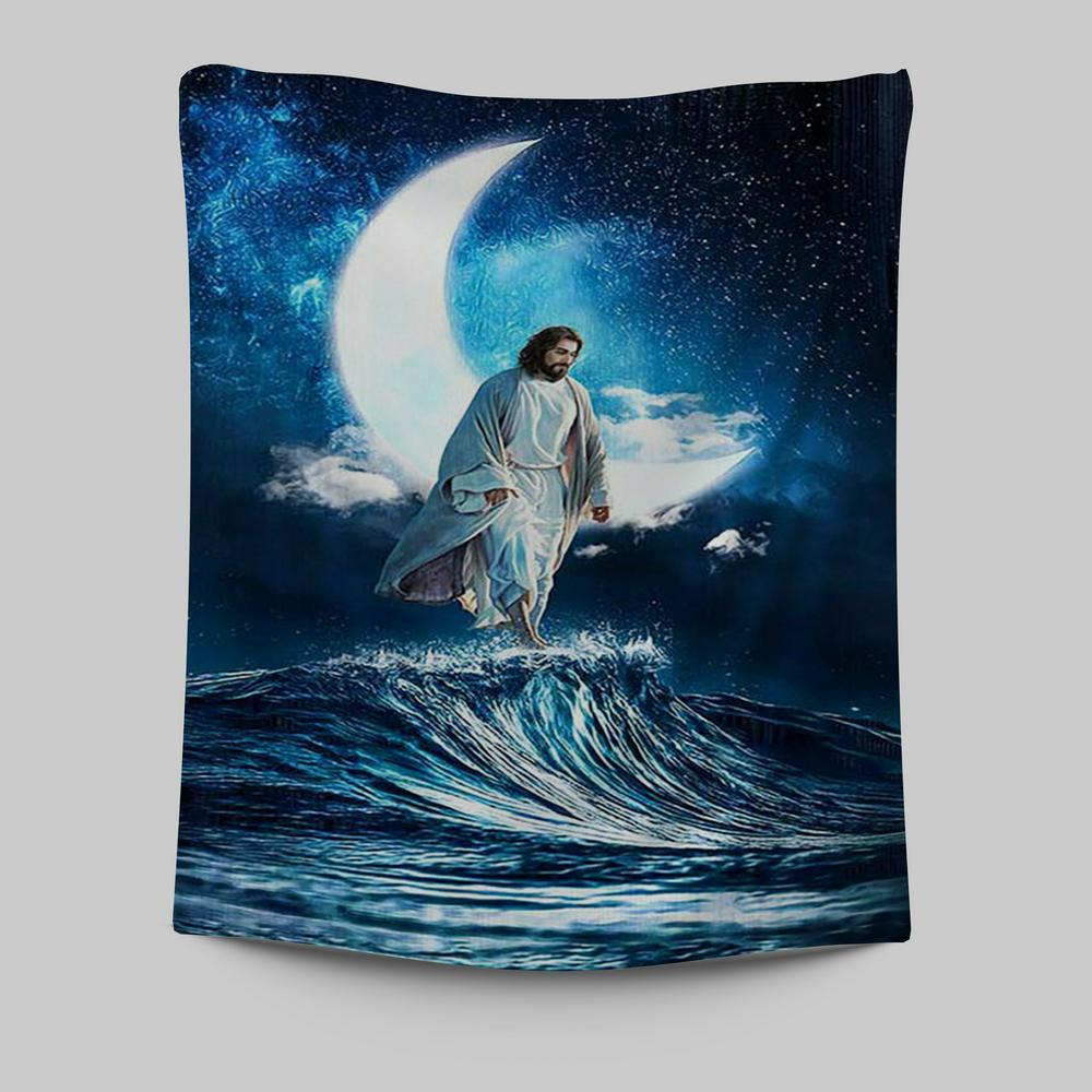 Jesus Walks On Water Wall Art Tapestry – Christian Portrait Prints for Home Decor Jesus Walks On Water Wall Art Tapestry – Christian Portrait Prints for Home Decor