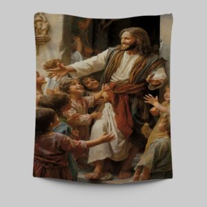 Jesus Tapestry Art: Inspiring Christian Wall Decor with Children - Shop Now!